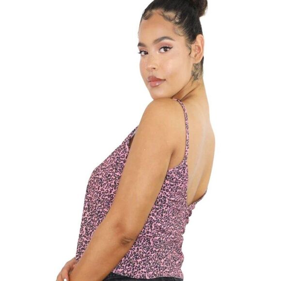 Pretty Little Things Womens Top 8/M Leopard Print Blouse Cami Pink New - Picture 10 of 10